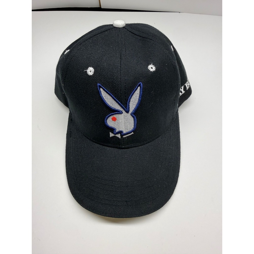 Playboy Mens Baseball Cap Black Cotton Embroidered Bunny Logo Adjustable Hat